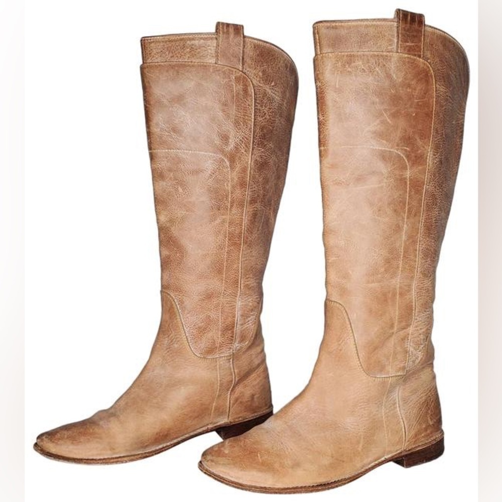 Frye Paige Tall Riding Boots Taupe Distressed Burnished Leather Women’s Size 6.5